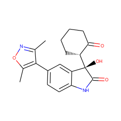 Cc1noc(C)c1-c1ccc2c(c1)[C@](O)([C@@H]1CCCCC1=O)C(=O)N2 ZINC001772599110