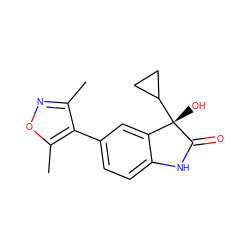 Cc1noc(C)c1-c1ccc2c(c1)[C@](O)(C1CC1)C(=O)N2 ZINC000219533836