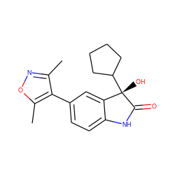 Cc1noc(C)c1-c1ccc2c(c1)[C@](O)(C1CCCC1)C(=O)N2 ZINC000220520281