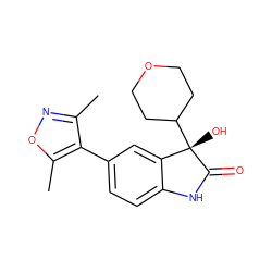 Cc1noc(C)c1-c1ccc2c(c1)[C@](O)(C1CCOCC1)C(=O)N2 ZINC000220562015