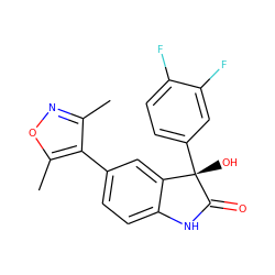 Cc1noc(C)c1-c1ccc2c(c1)[C@](O)(c1ccc(F)c(F)c1)C(=O)N2 ZINC000220520437