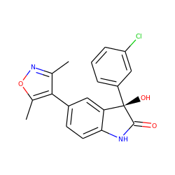 Cc1noc(C)c1-c1ccc2c(c1)[C@](O)(c1cccc(Cl)c1)C(=O)N2 ZINC000219504533