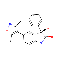 Cc1noc(C)c1-c1ccc2c(c1)[C@](O)(c1ccccc1)C(=O)N2 ZINC000220541676