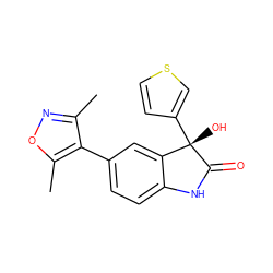 Cc1noc(C)c1-c1ccc2c(c1)[C@](O)(c1ccsc1)C(=O)N2 ZINC000220501725