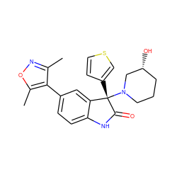 Cc1noc(C)c1-c1ccc2c(c1)[C@](c1ccsc1)(N1CCC[C@@H](O)C1)C(=O)N2 ZINC001772593645