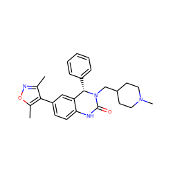 Cc1noc(C)c1-c1ccc2c(c1)[C@H](c1ccccc1)N(CC1CCN(C)CC1)C(=O)N2 ZINC000218671586