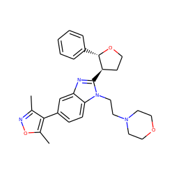 Cc1noc(C)c1-c1ccc2c(c1)nc([C@@H]1CCO[C@H]1c1ccccc1)n2CCN1CCOCC1 ZINC001772634987