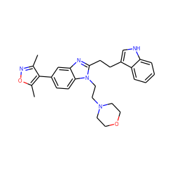 Cc1noc(C)c1-c1ccc2c(c1)nc(CCc1c[nH]c3ccccc13)n2CCN1CCOCC1 ZINC001772645823