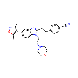 Cc1noc(C)c1-c1ccc2c(c1)nc(CCc1ccc(C#N)cc1)n2CCN1CCOCC1 ZINC001772640759