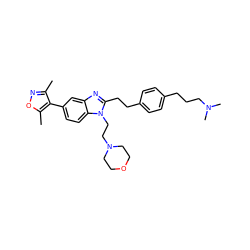 Cc1noc(C)c1-c1ccc2c(c1)nc(CCc1ccc(CCCN(C)C)cc1)n2CCN1CCOCC1 ZINC001772572299