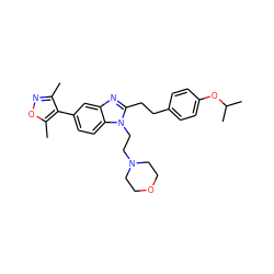 Cc1noc(C)c1-c1ccc2c(c1)nc(CCc1ccc(OC(C)C)cc1)n2CCN1CCOCC1 ZINC001772628431