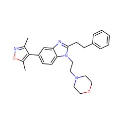 Cc1noc(C)c1-c1ccc2c(c1)nc(CCc1ccccc1)n2CCN1CCOCC1 ZINC000095921381