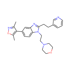 Cc1noc(C)c1-c1ccc2c(c1)nc(CCc1cccnc1)n2CCN1CCOCC1 ZINC001772647417