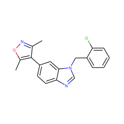 Cc1noc(C)c1-c1ccc2ncn(Cc3ccccc3Cl)c2c1 ZINC000169322610