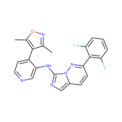 Cc1noc(C)c1-c1ccncc1Nc1ncc2ccc(-c3c(F)cccc3F)nn12 ZINC000142924679