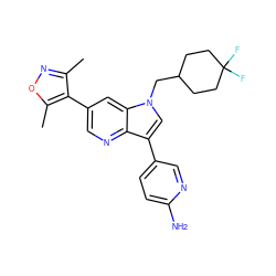 Cc1noc(C)c1-c1cnc2c(-c3ccc(N)nc3)cn(CC3CCC(F)(F)CC3)c2c1 ZINC000653721721