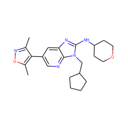 Cc1noc(C)c1-c1cnc2c(c1)nc(NC1CCOCC1)n2CC1CCCC1 ZINC000653720294