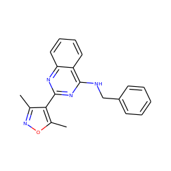 Cc1noc(C)c1-c1nc(NCc2ccccc2)c2ccccc2n1 ZINC000004264742