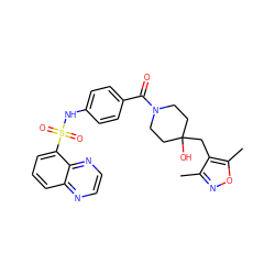 Cc1noc(C)c1CC1(O)CCN(C(=O)c2ccc(NS(=O)(=O)c3cccc4nccnc34)cc2)CC1 ZINC000217719744