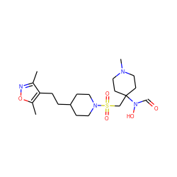 Cc1noc(C)c1CCC1CCN(S(=O)(=O)CC2(N(O)C=O)CCN(C)CC2)CC1 ZINC000071281355