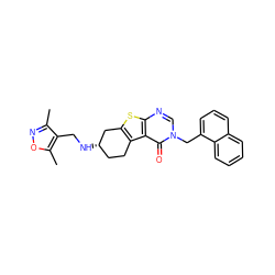 Cc1noc(C)c1CN[C@H]1CCc2c(sc3ncn(Cc4cccc5ccccc45)c(=O)c23)C1 ZINC001772626852