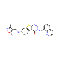 Cc1noc(C)c1CN[C@H]1CCc2c(sc3ncn(Cc4cccc5cccnc45)c(=O)c23)C1 ZINC001772594165