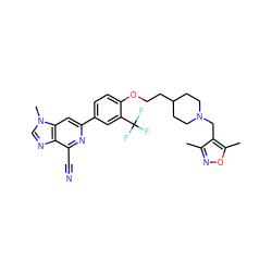 Cc1noc(C)c1CN1CCC(CCOc2ccc(-c3cc4c(ncn4C)c(C#N)n3)cc2C(F)(F)F)CC1 ZINC000066075326