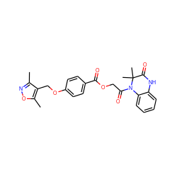 Cc1noc(C)c1COc1ccc(C(=O)OCC(=O)N2c3ccccc3NC(=O)C2(C)C)cc1 ZINC000003360187