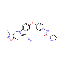 Cc1noc(C)c1Cn1cc(C#N)c2cc(Oc3ccc(NC(=O)[C@@H]4CCCN4)cc3)ccc21 ZINC000231375061