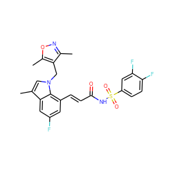 Cc1noc(C)c1Cn1cc(C)c2cc(F)cc(/C=C/C(=O)NS(=O)(=O)c3ccc(F)c(F)c3)c21 ZINC000045253111