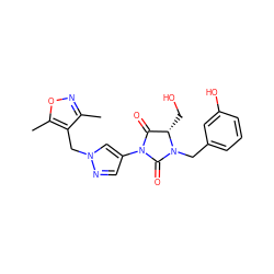 Cc1noc(C)c1Cn1cc(N2C(=O)[C@H](CO)N(Cc3cccc(O)c3)C2=O)cn1 ZINC000115731457