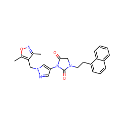 Cc1noc(C)c1Cn1cc(N2C(=O)CN(CCc3cccc4ccccc34)C2=O)cn1 ZINC000115731966