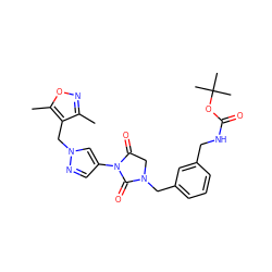 Cc1noc(C)c1Cn1cc(N2C(=O)CN(Cc3cccc(CNC(=O)OC(C)(C)C)c3)C2=O)cn1 ZINC000115732832