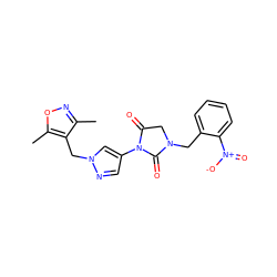 Cc1noc(C)c1Cn1cc(N2C(=O)CN(Cc3ccccc3[N+](=O)[O-])C2=O)cn1 ZINC000115730855