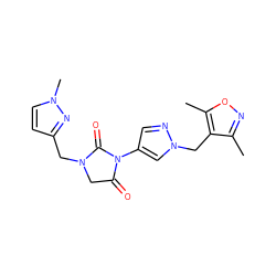 Cc1noc(C)c1Cn1cc(N2C(=O)CN(Cc3ccn(C)n3)C2=O)cn1 ZINC000115730463