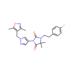 Cc1noc(C)c1Cn1cc(N2C(=O)N(CCc3ccc(F)cc3)C(C)(C)C2=O)cn1 ZINC000116675030