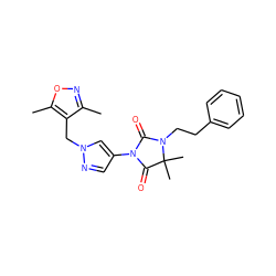 Cc1noc(C)c1Cn1cc(N2C(=O)N(CCc3ccccc3)C(C)(C)C2=O)cn1 ZINC000116675832