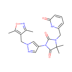 Cc1noc(C)c1Cn1cc(N2C(=O)N(Cc3cccc(=O)[nH]3)C(C)(C)C2=O)cn1 ZINC000116675698