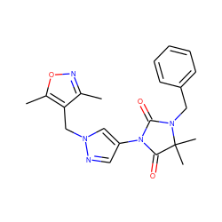 Cc1noc(C)c1Cn1cc(N2C(=O)N(Cc3ccccc3)C(C)(C)C2=O)cn1 ZINC000116674384