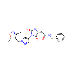 Cc1noc(C)c1Cn1cc(N2C(=O)N[C@@H](CC(=O)NCc3ccccc3)C2=O)cn1 ZINC000115732497