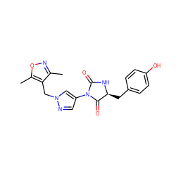 Cc1noc(C)c1Cn1cc(N2C(=O)N[C@@H](Cc3ccc(O)cc3)C2=O)cn1 ZINC000115732705