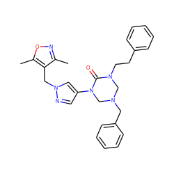 Cc1noc(C)c1Cn1cc(N2CN(Cc3ccccc3)CN(CCc3ccccc3)C2=O)cn1 ZINC000115732554