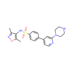 Cc1noc(C)c1NS(=O)(=O)c1ccc(-c2ccnc(N3CCNCC3)c2)cc1 ZINC000117332535