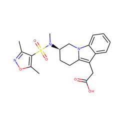 Cc1noc(C)c1S(=O)(=O)N(C)[C@@H]1CCc2c(CC(=O)O)c3ccccc3n2C1 ZINC000066103880