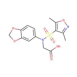 Cc1noc(C)c1S(=O)(=O)N(CC(=O)O)c1ccc2c(c1)OCO2 ZINC000002928375