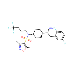 Cc1noc(C)c1S(=O)(=O)N(CCCC(F)(F)F)[C@H]1CC[C@H]([C@H](N)Cc2cc(F)ccc2F)CC1 ZINC000254019468