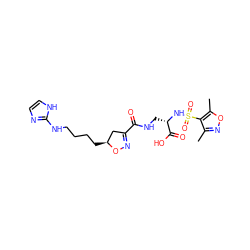 Cc1noc(C)c1S(=O)(=O)N[C@@H](CNC(=O)C1=NO[C@@H](CCCCNc2ncc[nH]2)C1)C(=O)O ZINC000013803586