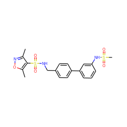 Cc1noc(C)c1S(=O)(=O)NCc1ccc(-c2cccc(NS(C)(=O)=O)c2)cc1 ZINC000103281438