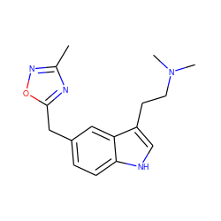 Cc1noc(Cc2ccc3[nH]cc(CCN(C)C)c3c2)n1 ZINC000013827481