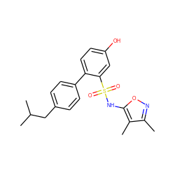 Cc1noc(NS(=O)(=O)c2cc(O)ccc2-c2ccc(CC(C)C)cc2)c1C ZINC000013782453